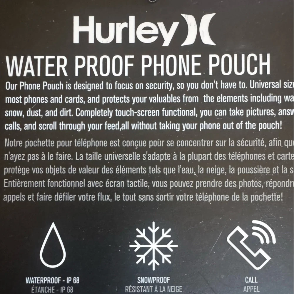 Hurley Waterproof💦 Pouch w/ removable lanyard- Black& white!protect your phone l